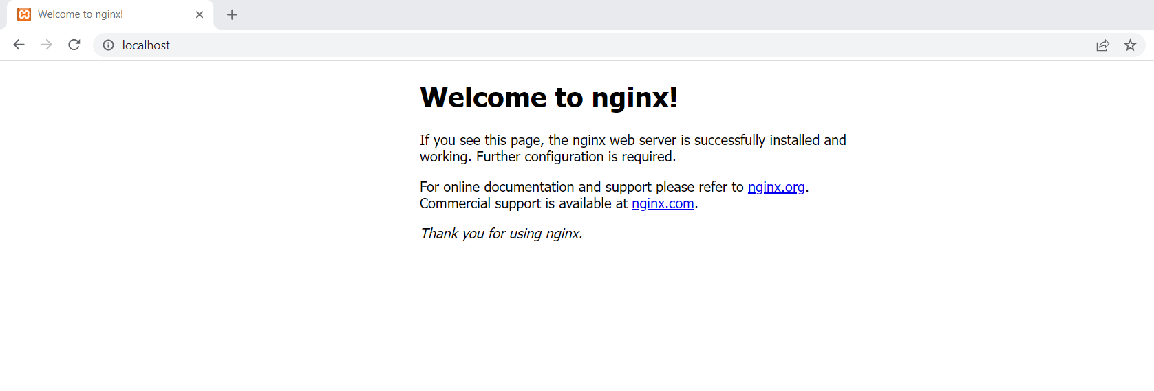 Inicio de Nginx en el navegador