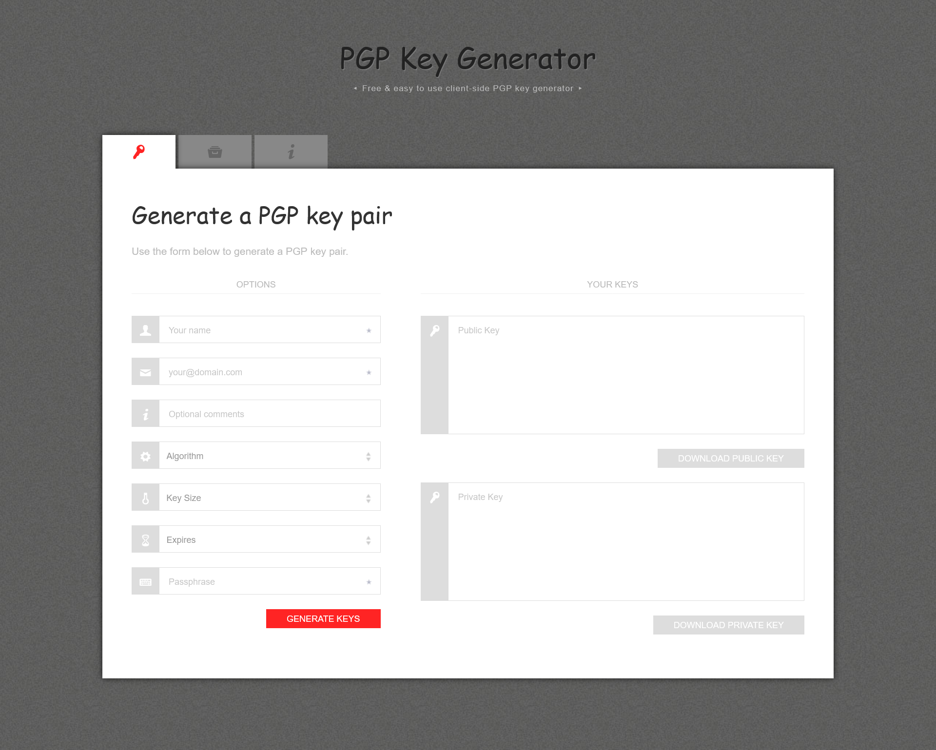 Webtool para generar claves PGP: PGP Key Generator