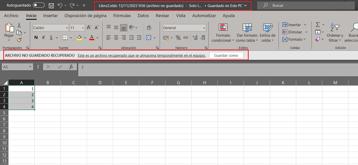 Restaurar un archivo de Excel