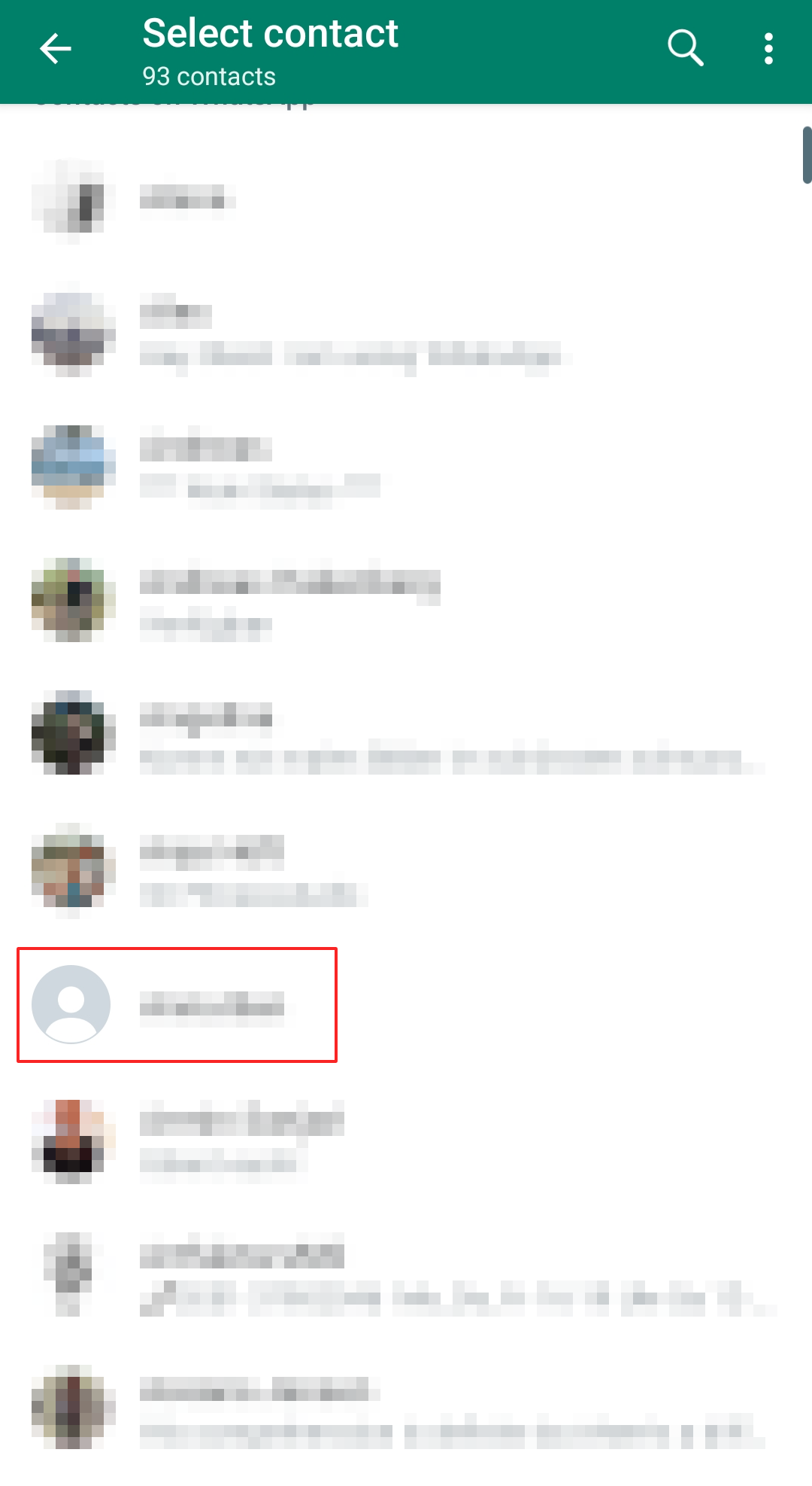 Captura de pantalla de una lista de contactos de WhatsApp
