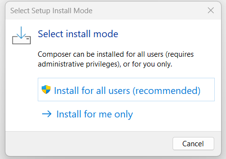 Composer en Windows 11: instalación para todos los usuarios