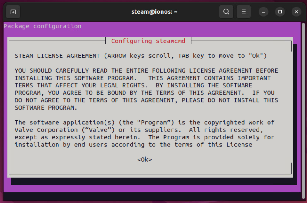 Acuerdo de licencia Steam en Ubuntu 22.04