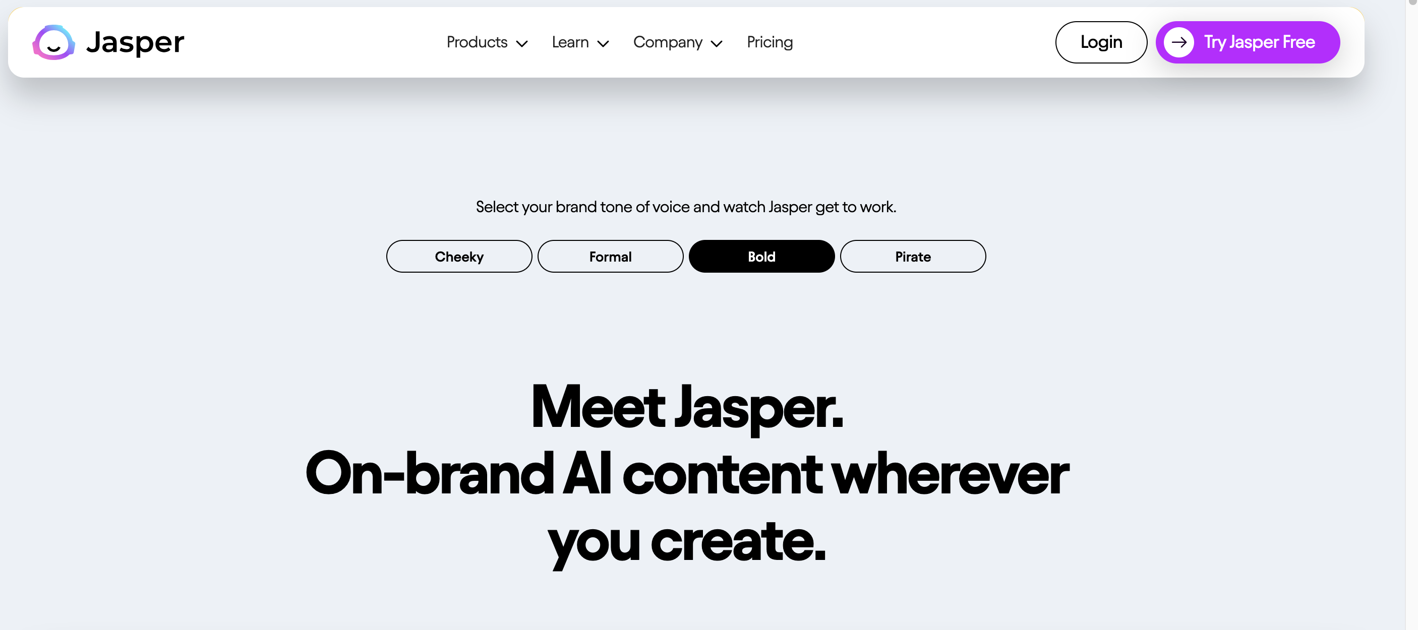 Captura de pantalla de la página web de Jasper AI
