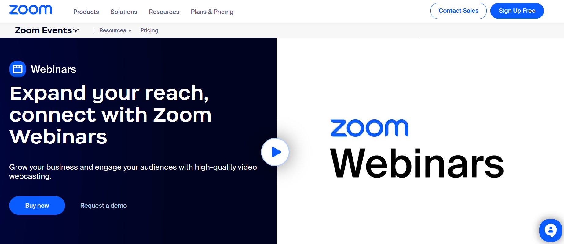 Página sobre el producto de Zoom Webinars