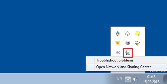 Windows 7: icono de red en la barra de tareas
