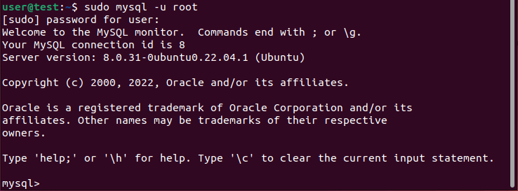 Iniciar sesión en el servidor MySQL a través del terminal Ubuntu