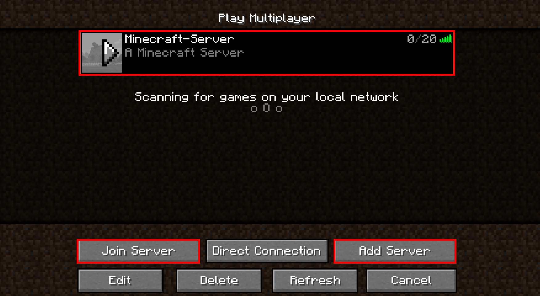 Tu servidor de Minecraft en el área multijugador