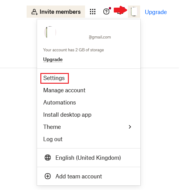 La página de cuenta del perfil de usuario de Dropbox Imagen: La página de cuenta del perfil de usuario de Dropbox