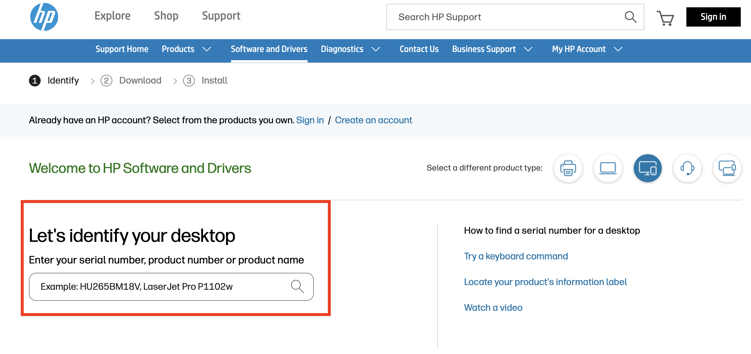 Buscar el producto en la página de HP Imagen: Buscar el producto en la página de HP