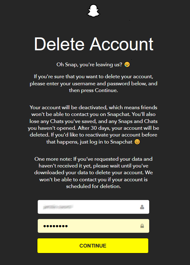 Eliminar cuenta de Snapchat Eliminar cuenta de Snapchat