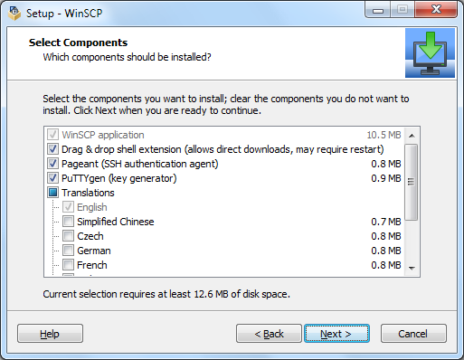 WinSCP: elección del tipo de instalación