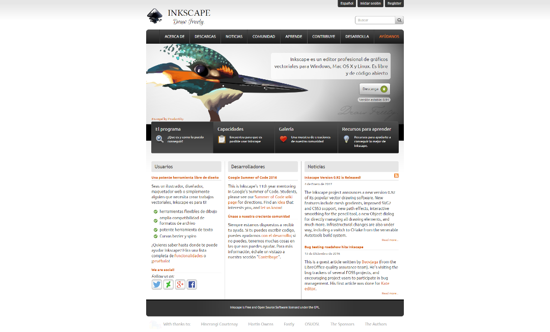 Página web en español de Inkscape