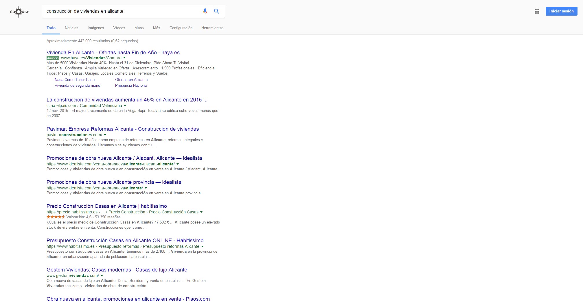 Resultados de búsqueda en Google para “construcción de viviendas en Alicante”