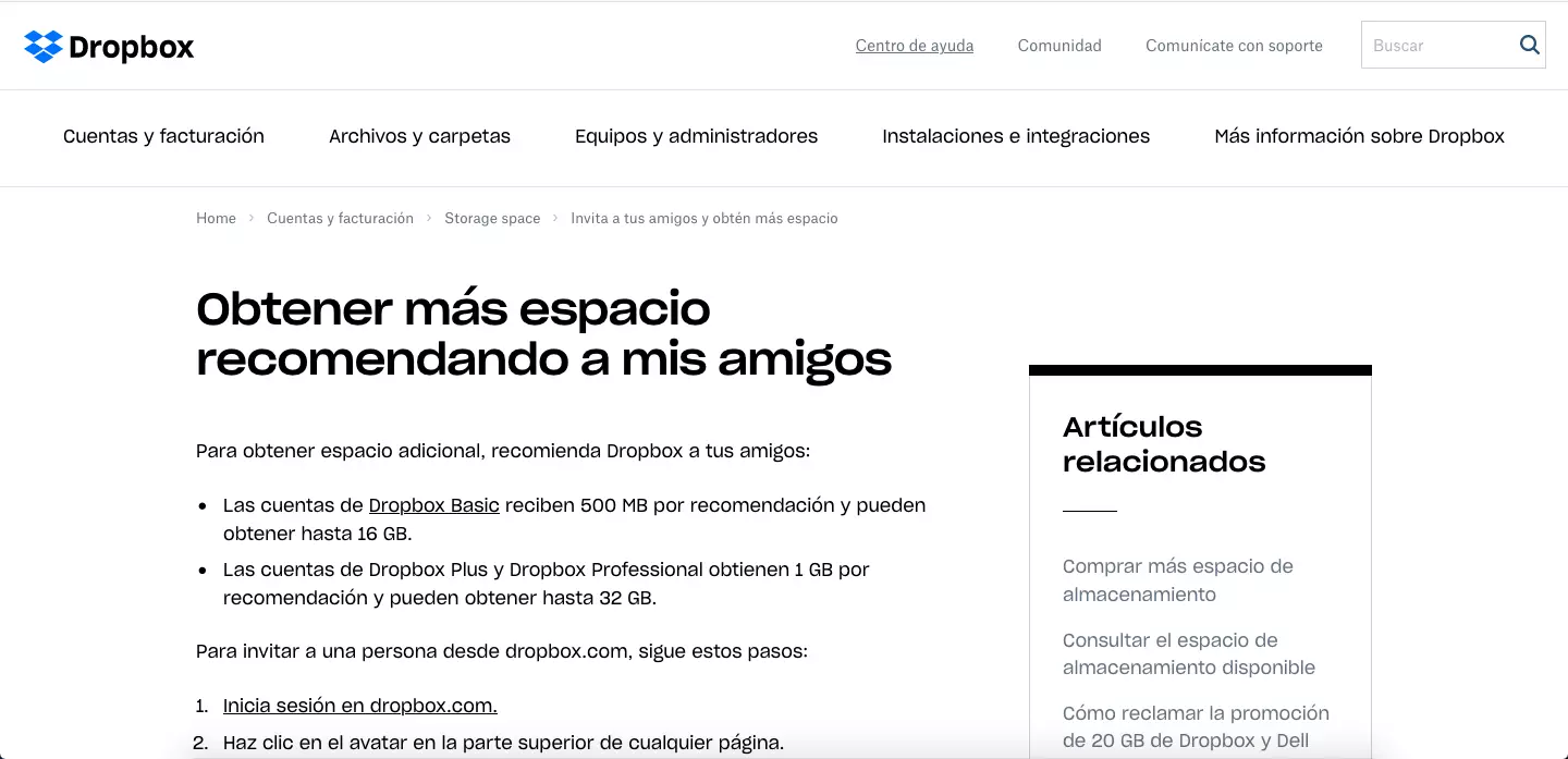 Imagen: Ejemplo de marketing de recomendación: Dropbox