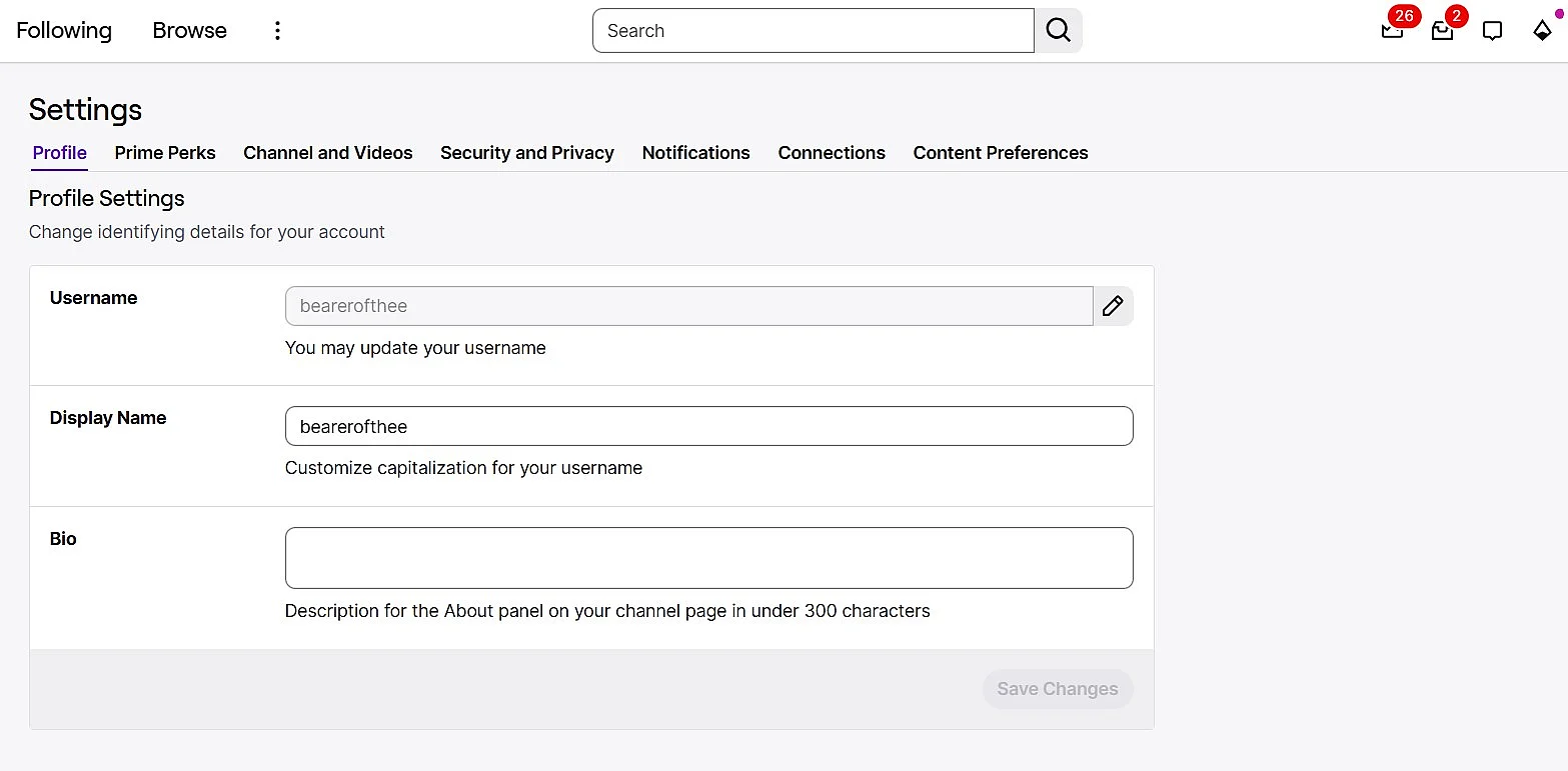 Ajustes de perfil en Twitch Imagen: Ajustes de perfil en Twitch