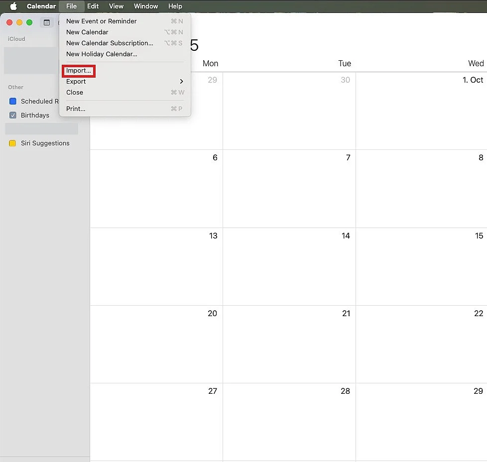 Importar archivo ICS en Apple Calendar Imagen: Importar archivo ICS en Apple Calendar