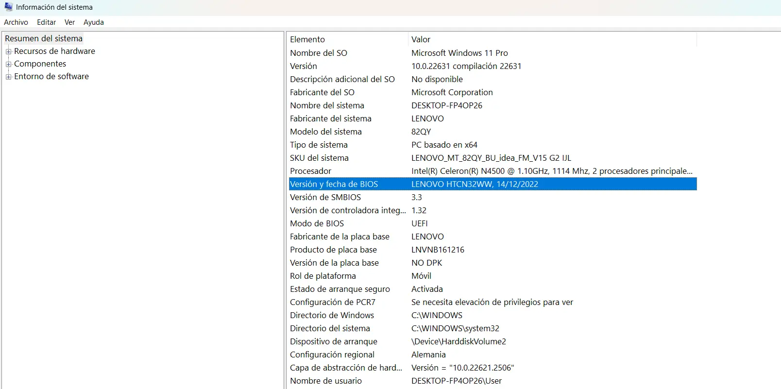 Información del sistema en Windows 11 Imagen: Información del sistema en Windows 11