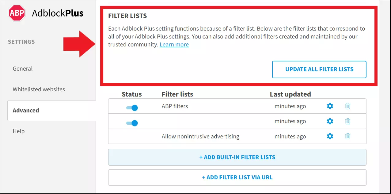 Listas de filtros para los anuncios bloqueados en Adblock Plus