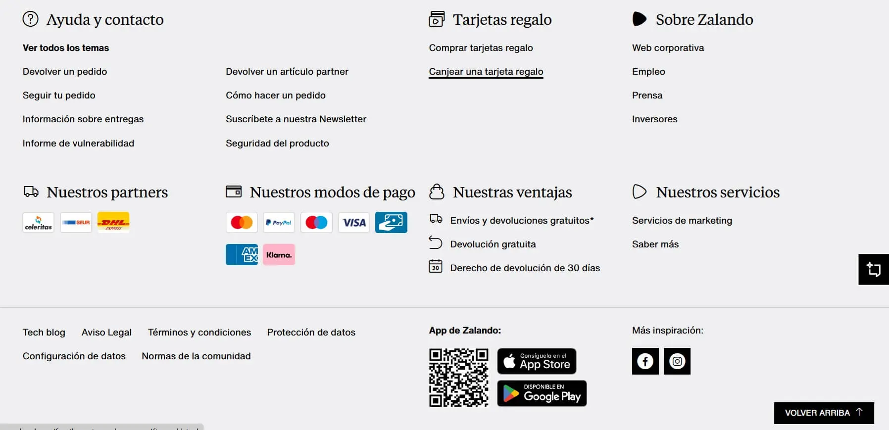 Captura de pantalla del footer de Zalando Imagen: Captura de pantalla del footer de Zalando