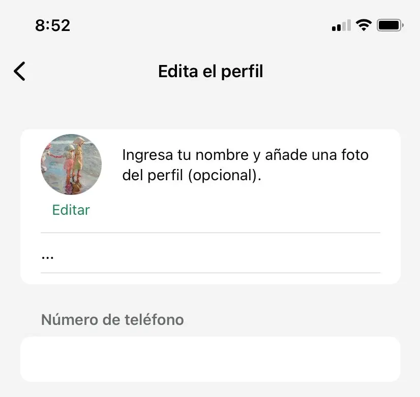 Imagen: Captura de pantalla de la configuración de WhatsApp “Editar” en iOS
