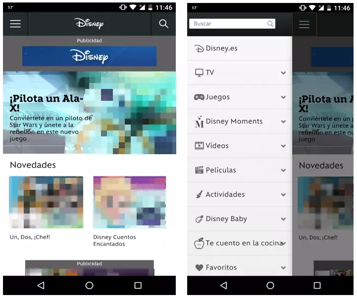 Imagen: Ejemplo de menú navegación off canvas, Disney
