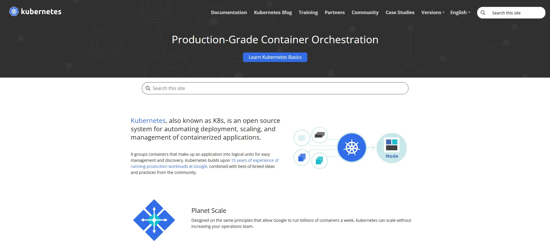 Página de inicio de Kubernetes Imagen: Página de inicio de Kubernetes
