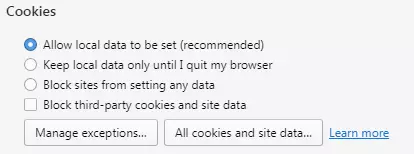Imagen: Opera: configuración de las cookies