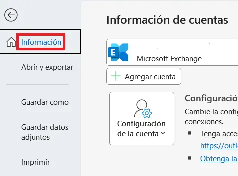 Imagen: Microsoft Outlook: pestaña “Archivo”