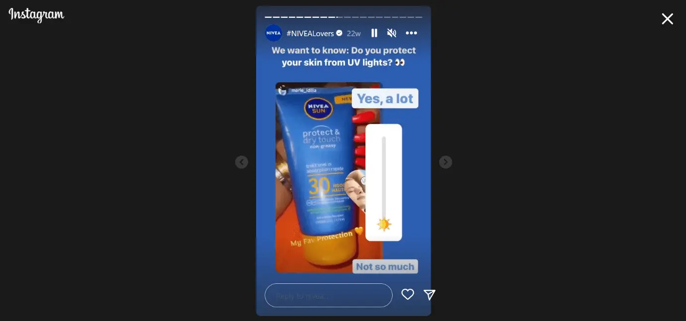 Captura de pantalla de una historia de Nivea, en este caso, con un emoji deslizable Imagen: Captura de pantalla de una historia de Nivea, en este caso, con un emoji deslizable