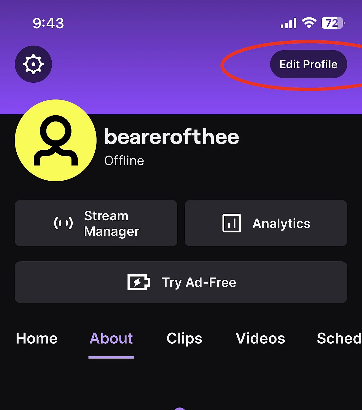 Menú bajo la foto de perfil en Twitch Imagen: Menú bajo la foto de perfil en Twitch