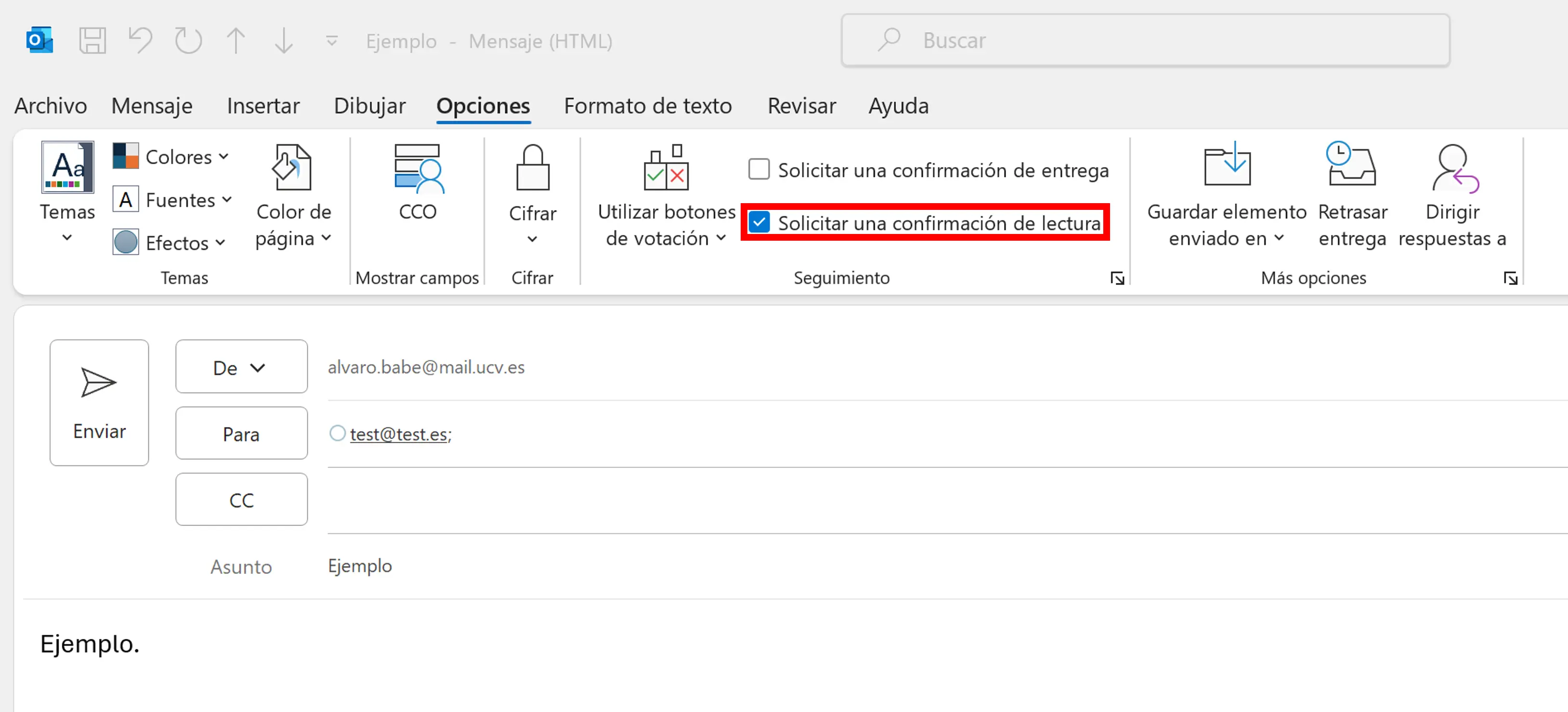 Imagen: Activar la confirmación de lectura de Outlook una vez