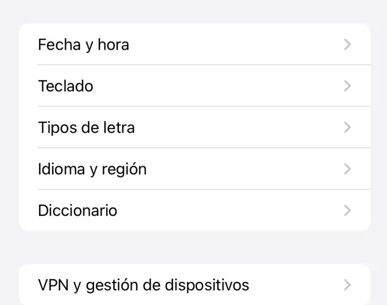 Imagen: Captura de pantalla de los ajustes de iOS