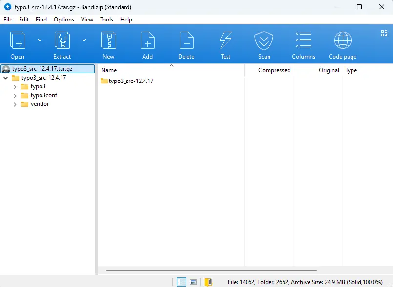 Imagen: Archivos fuente de TYPO3 en el archivo .tar