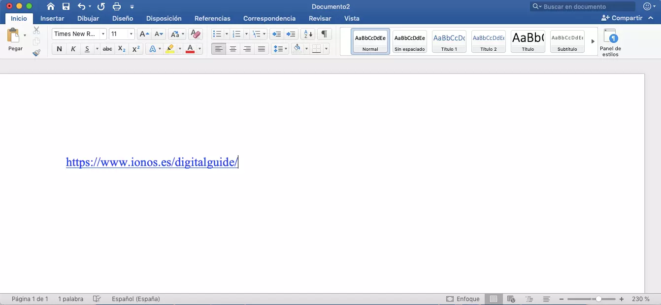 Imagen: Microsoft Word: hipervínculo en formato estándar