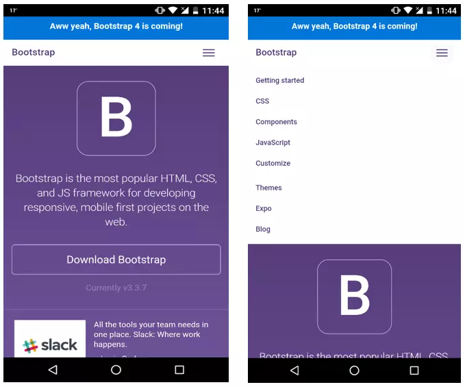 Imagen: Vista móvil http://getbootstrap.com/, ejemplo de menú deslizante