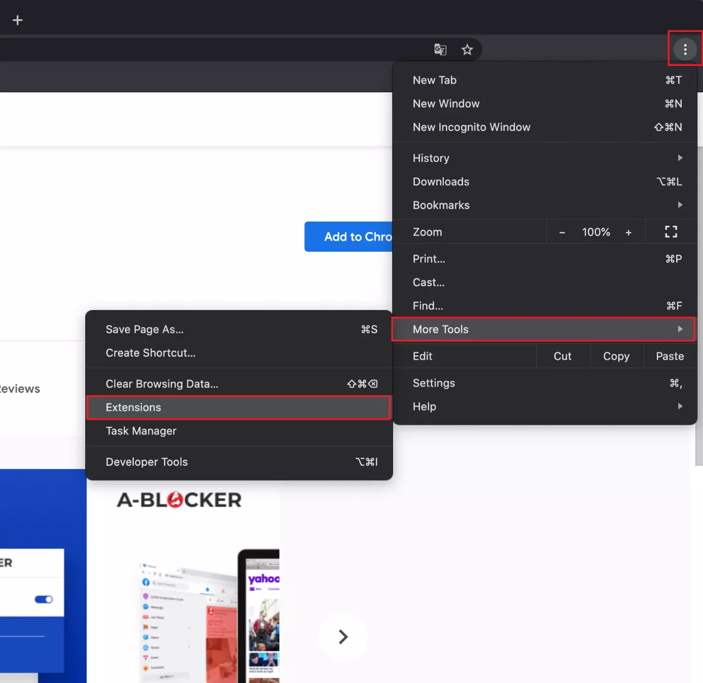 Imagen: Administra tus complementos de Chrome seleccionando "Más herramientas" y luego "Extensiones" en la esquina superior derecha de tu pantalla
