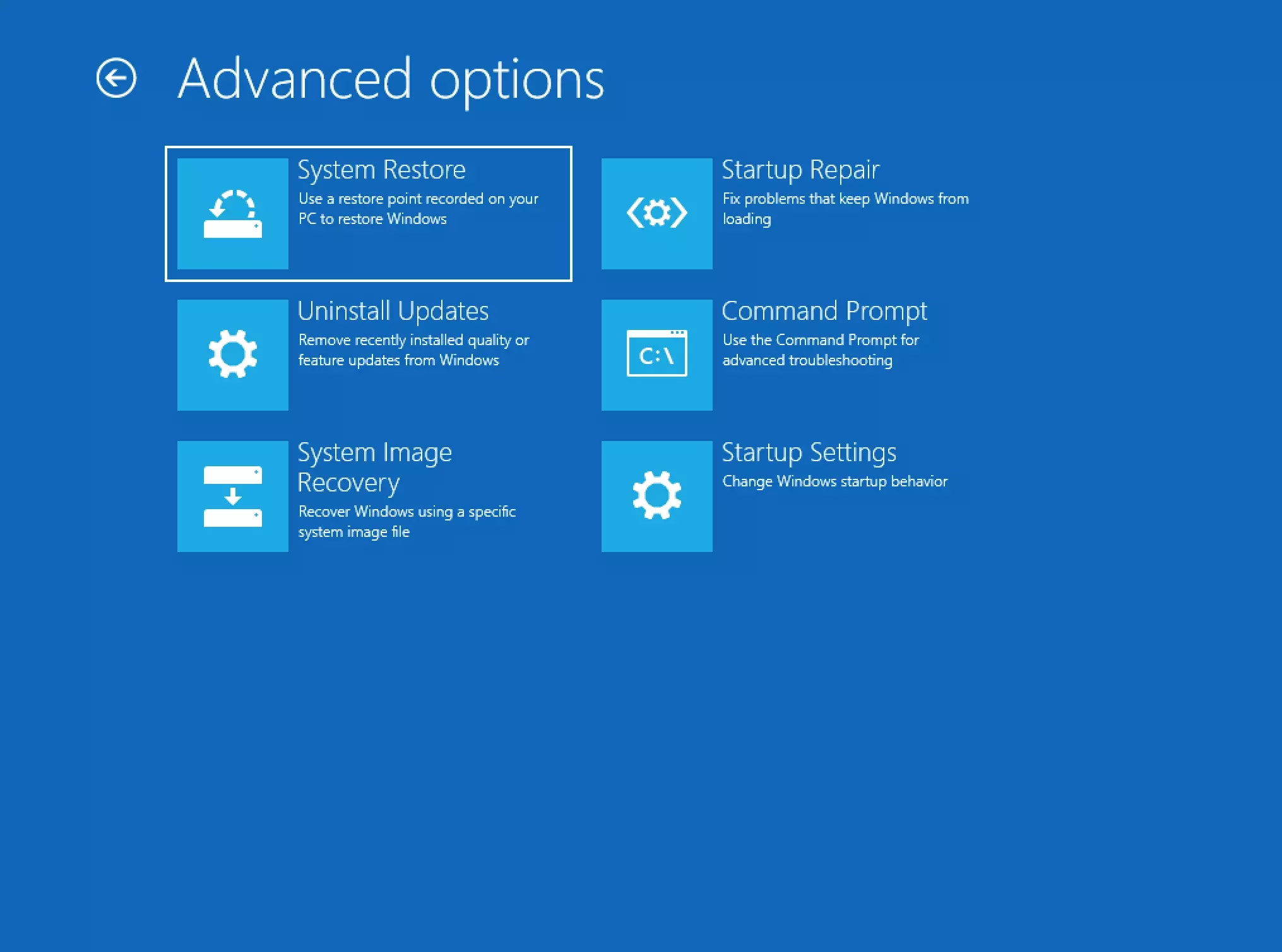 Imagen: Menú de opciones de inicio de Windows