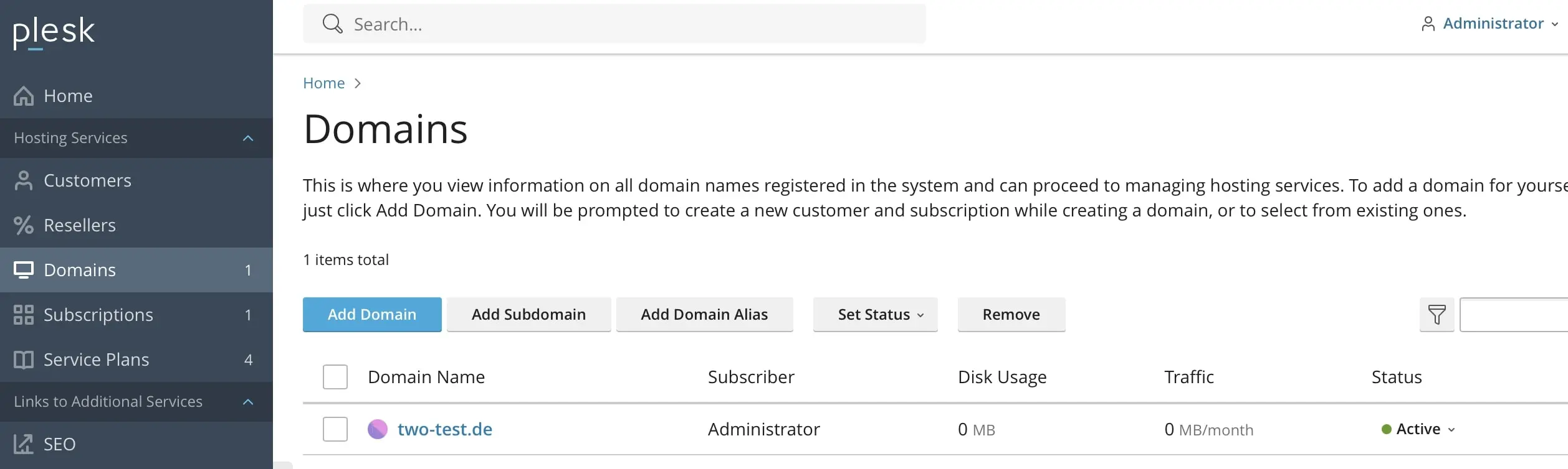 Imagen: Domains en Plesk
