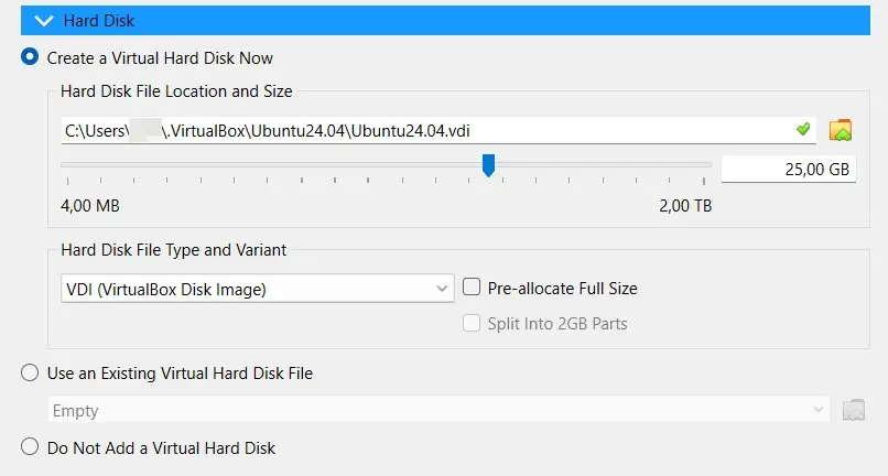 Creación de disco duro virtual en Oracle VirtualBox Manager Imagen: Creación de disco duro virtual en Oracle VirtualBox Manager