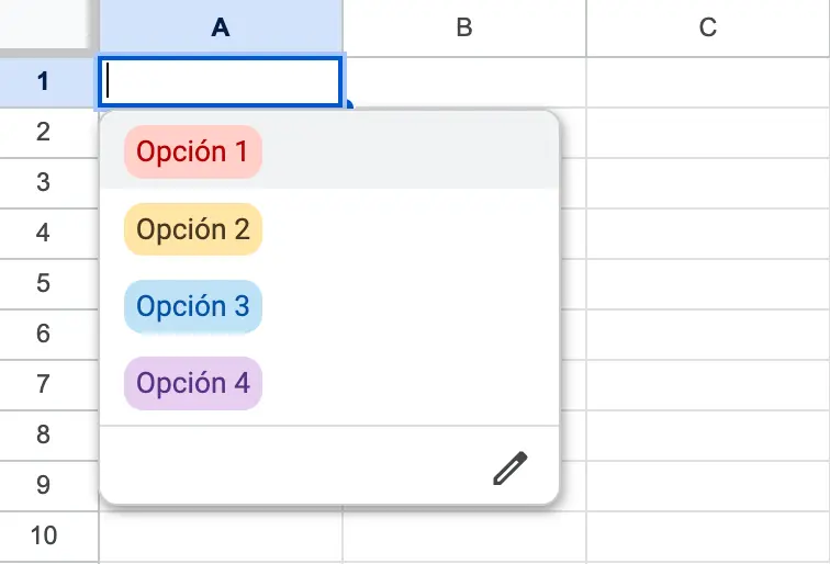 Imagen: Edita una lista desplegable en Google Sheets con la herramienta de edición