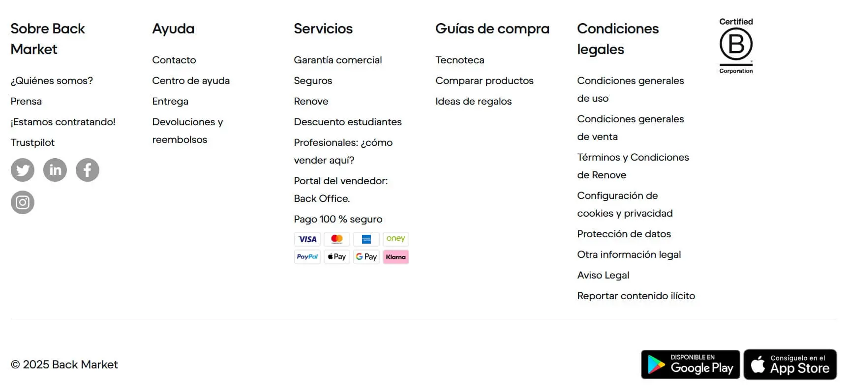 Captura de pantalla del footer de Back Market Imagen: Captura de pantalla del footer de Back Market