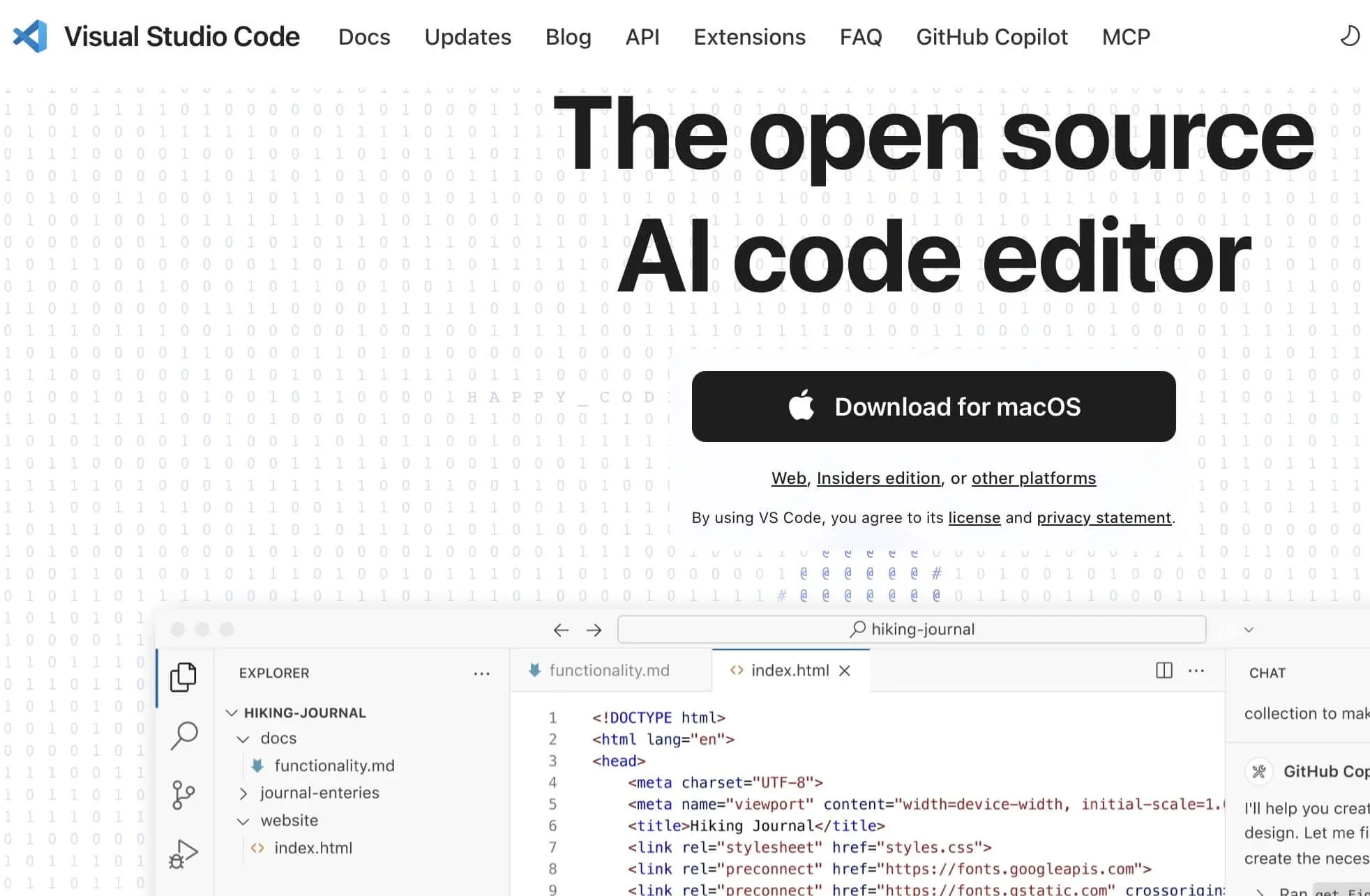 Imagen: Captura de pantalla de la p&aacute;gina web de VS Code