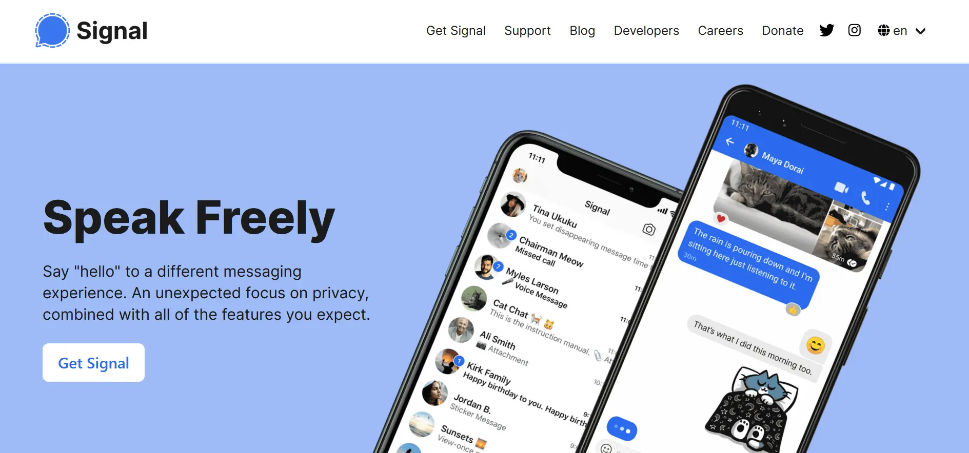 Captura de la página principal de Signal Imagen: Captura de la página principal de Signal
