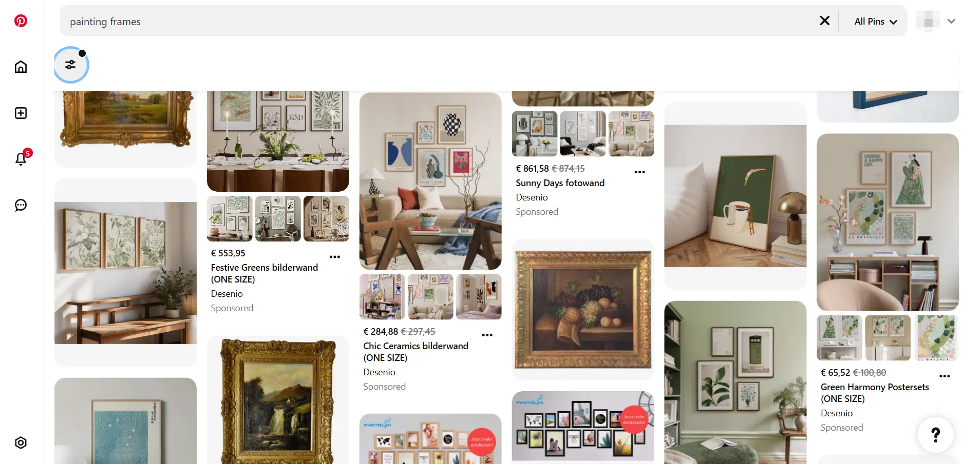 Captura de pantalla de la búsqueda de “Marcos para cuadros” (“painting frames”) en Pinterest Imagen: Captura de pantalla de la búsqueda de “Marcos para cuadros” (“painting frames”) en Pinterest