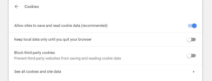 Imagen: Chrome: habilitar cookies