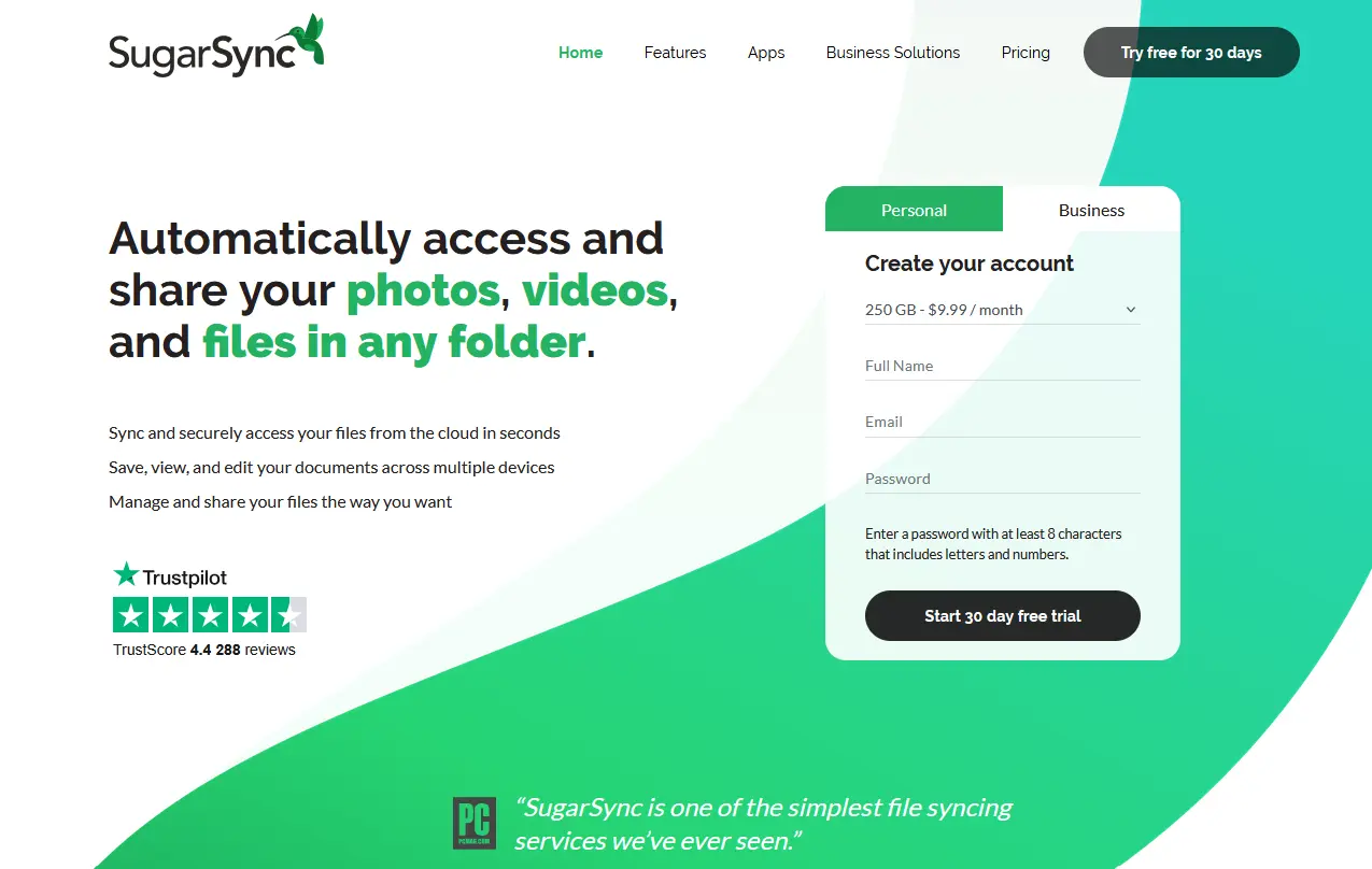 Captura de pantalla de la página principal de SugarSync Imagen: Captura de pantalla de la página principal de SugarSync
