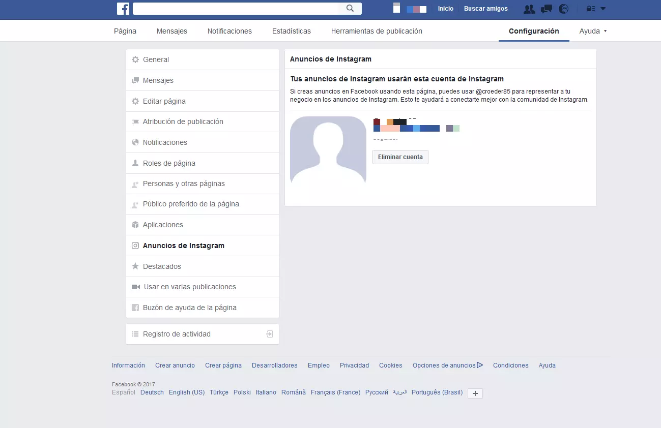 El perfil de Instagram está ahora vinculado a la cuenta de Facebook] [Bildunterschrift: El perfil de Instagram está ahora vinculado a la cuenta de Facebook (fuente: Instagram app)