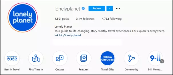 Imagen: Instagram bio de Lonely Planet