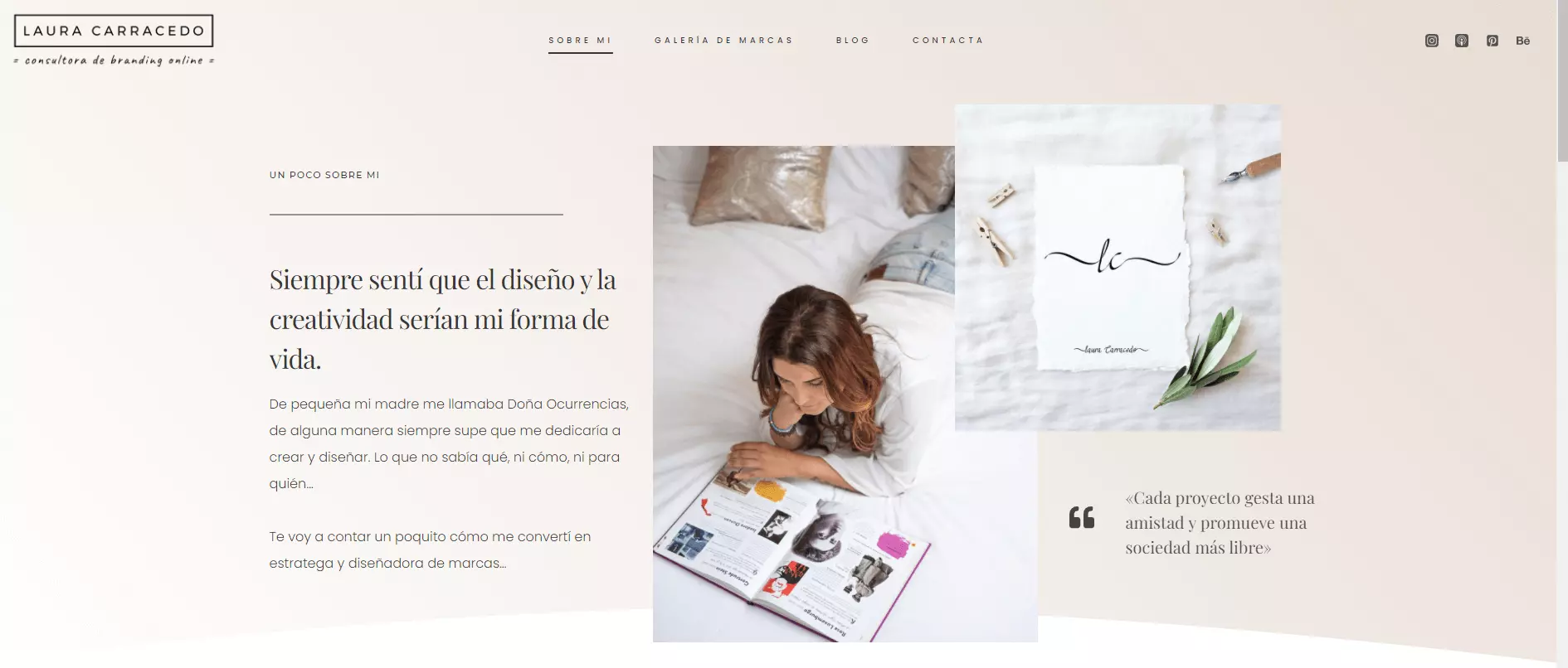 Imagen: Página “Sobre mí” de la especialista en branding coach Laura Carracedo