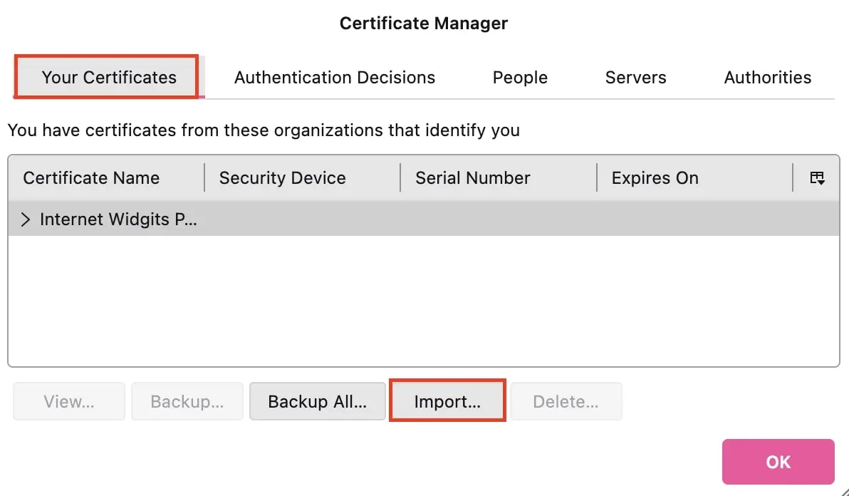 Imagen: Importar certificado en Thunderbird